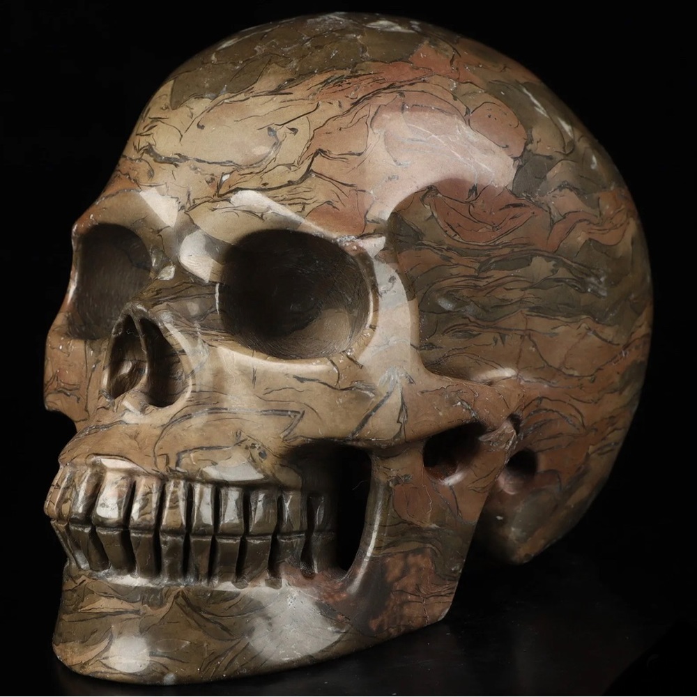 5.0” Floriated Jasper Hand Carved Crystal Skull, Realistic, Healing